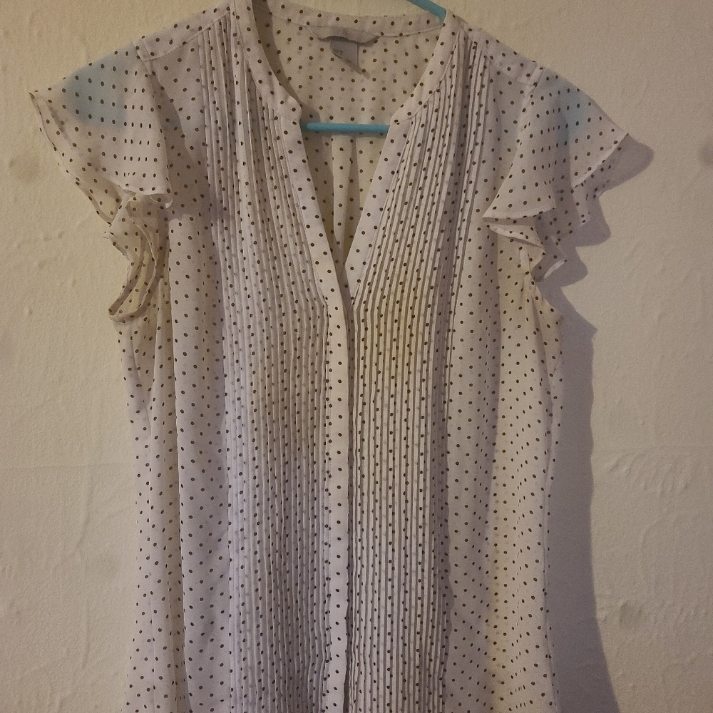 H&M Polka Dot Flutter Sleeve Pleated Top